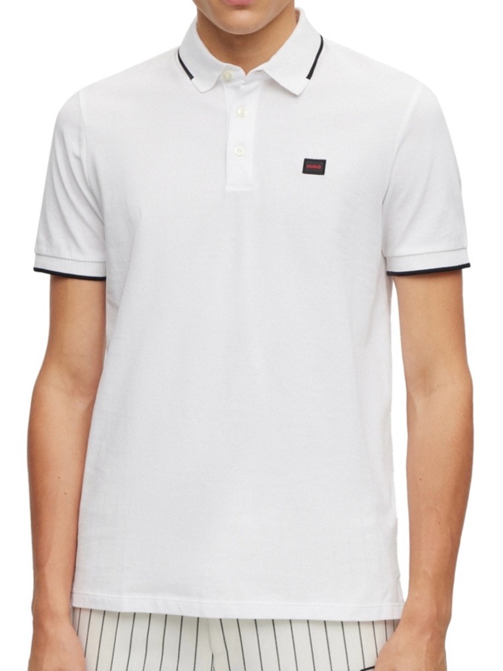 HUGO White Polo with Black Contrast Trim size M slim fit